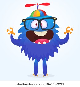 Happy cartoon monster. Halloween vector illustration of funny monster 