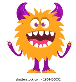 Happy cartoon monster. Halloween vector illustration of funny monster 