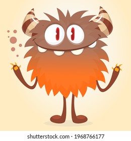 Happy cartoon monster. Halloween vector illustration of funny monster 