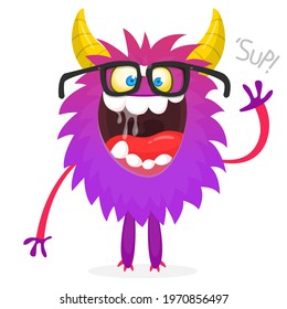 Happy cartoon monster. Halloween vector illustration of funny monster 