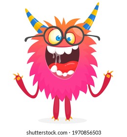 Happy cartoon monster. Halloween vector illustration of funny monster 