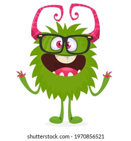 Happy cartoon monster. Halloween vector illustration of funny monster 