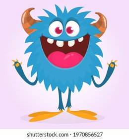 Happy cartoon monster. Halloween vector illustration of funny monster 