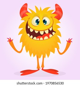 Happy cartoon monster. Halloween vector illustration of funny monster 