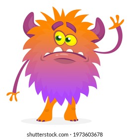 Happy cartoon monster. Halloween vector illustration of funny monster 