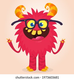 Happy cartoon monster. Halloween vector illustration of funny monster 