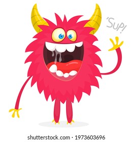 Happy cartoon monster. Halloween vector illustration of funny monster 