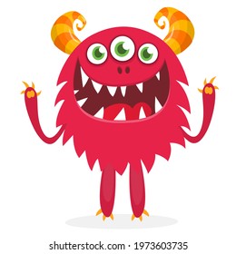 Happy cartoon monster. Halloween vector illustration of funny monster 