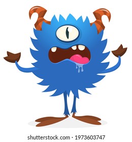 Happy cartoon monster. Halloween vector illustration of funny monster 