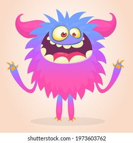 Happy cartoon monster. Halloween vector illustration of funny monster 
