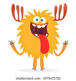 Happy cartoon monster. Halloween vector illustration of funny monster 