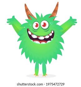 Happy cartoon monster. Halloween vector illustration of funny monster 