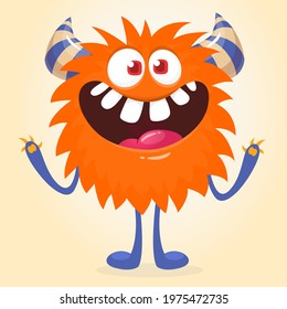 Happy cartoon monster. Halloween vector illustration of funny monster 