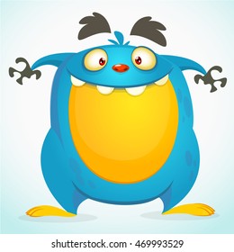 Happy cartoon monster. Halloween vector blue monster isolated