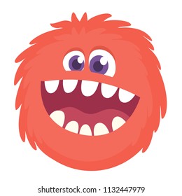 Happy cartoon monster head smiling. Vector  illustration