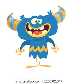 Happy cartoon monster with horns. Vector illustration
