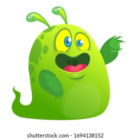 Happy cartoon monster. Laughing monster face emotion. Halloween vector illustration