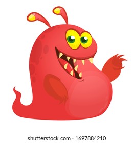 Happy cartoon monster. Laughing monster face emotion. Halloween vector illustration