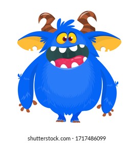 Happy Cartoon Monster. Laughing Monster Face Emotion. Halloween Vector Illustration