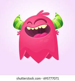 Happy cartoon monster. Laughing monster face emotion. Halloween vector illustration