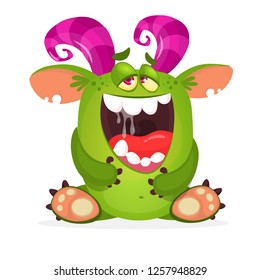 Happy cartoon monster laughing. Vector illustration