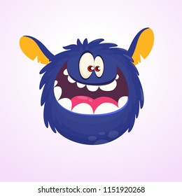 Happy cartoon monster. Laughting monster face emotion. Halloween vector illustration