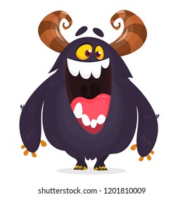 Happy cartoon monster laughting illustration. Design for logo or stickers