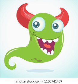 Happy cartoon monster with one eye. Vector  Halloween green monster illustration