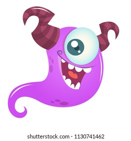 Happy cartoon monster with one eye. Vector  Halloween illustration of purple ghost