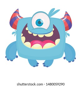 Happy cartoon monster with one eye. Vector Halloween illustration