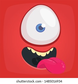 Happy cartoon monster one eye cyclops face. Vector Halloween monster square avatar