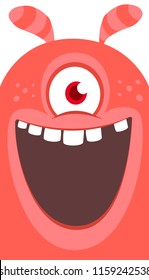 Happy cartoon monster one eyed. Laughting monster face emotion. Halloween vector illustration
