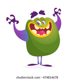 Happy cartoon monster presenting. Vector character 