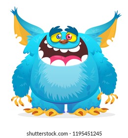 Happy cartoon monster smiling. Vector blue monster 