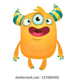 Happy cartoon monster with three eyes. Vector illustration clipart