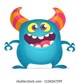 Happy cartoon monster. Vector blue monster illustration. Halloween design