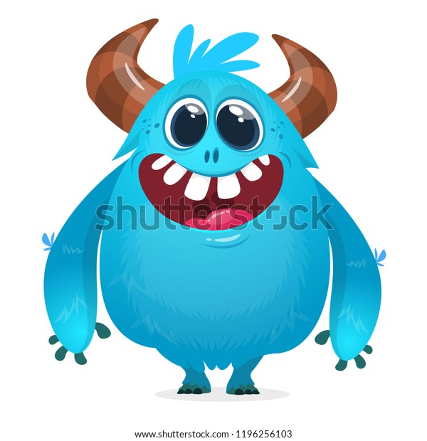 Happy Cartoon Monster Vector Blue Horned Stock Vector (Royalty Free ...