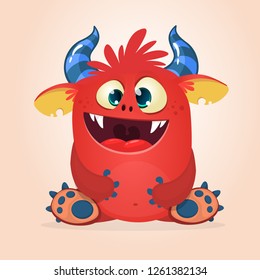 Happy cartoon monster. Vector funny devil illustration