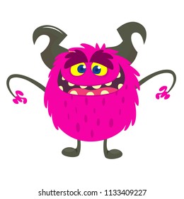 Happy cartoon monster. Vector Halloween illustration. Big set of cartoon monsters