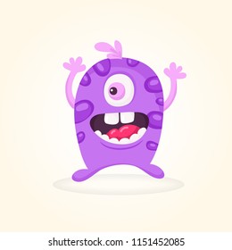 Happy cartoon monster. Vector Halloween lilac furry monster