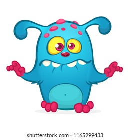 Happy cartoon monster. Vector Halloween blue furry monster