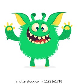 Happy cartoon monster. Vector Halloween green alien