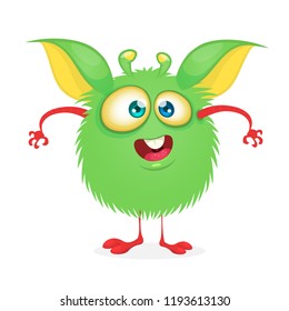 Happy cartoon monster. Vector Halloween green alien