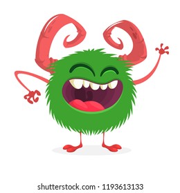 Happy cartoon monster. Vector Halloween green alien