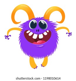 Happy cartoon monster. Vector Halloween furry monster
