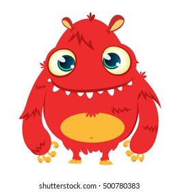 Happy cartoon monster. Vector Halloween red furry monster 