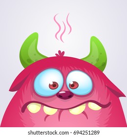 Happy cartoon monster. Vector Halloween pink furry monster