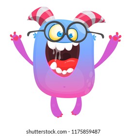 Happy cartoon monster wearing eyeglasses. Vector Halloween character