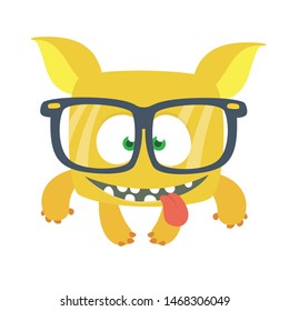 Happy cartoon monster wearing eyeglasses. Smart monster character design

