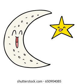 happy cartoon moon and star